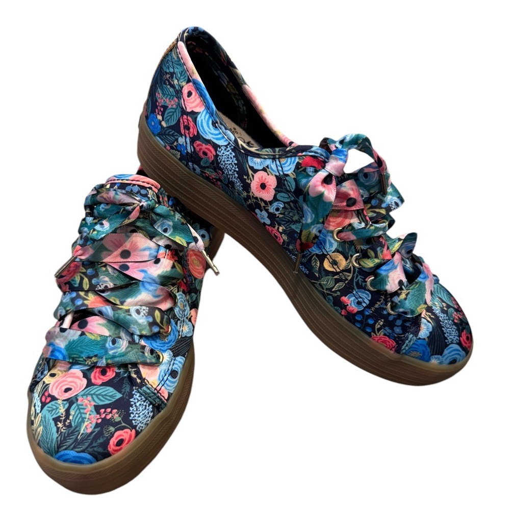 Keds x Rifle Paper Co Triple Kick platform sneakers Garden Party navy floral 6.5